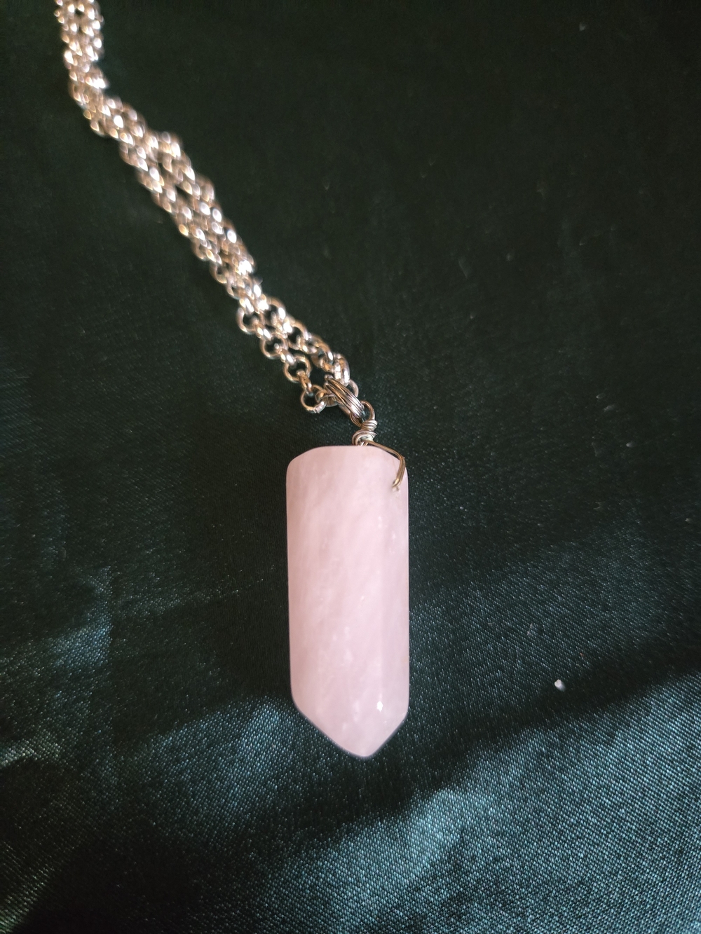 Handcrafted Rose Quartz Point Pendant Necklace - Pink